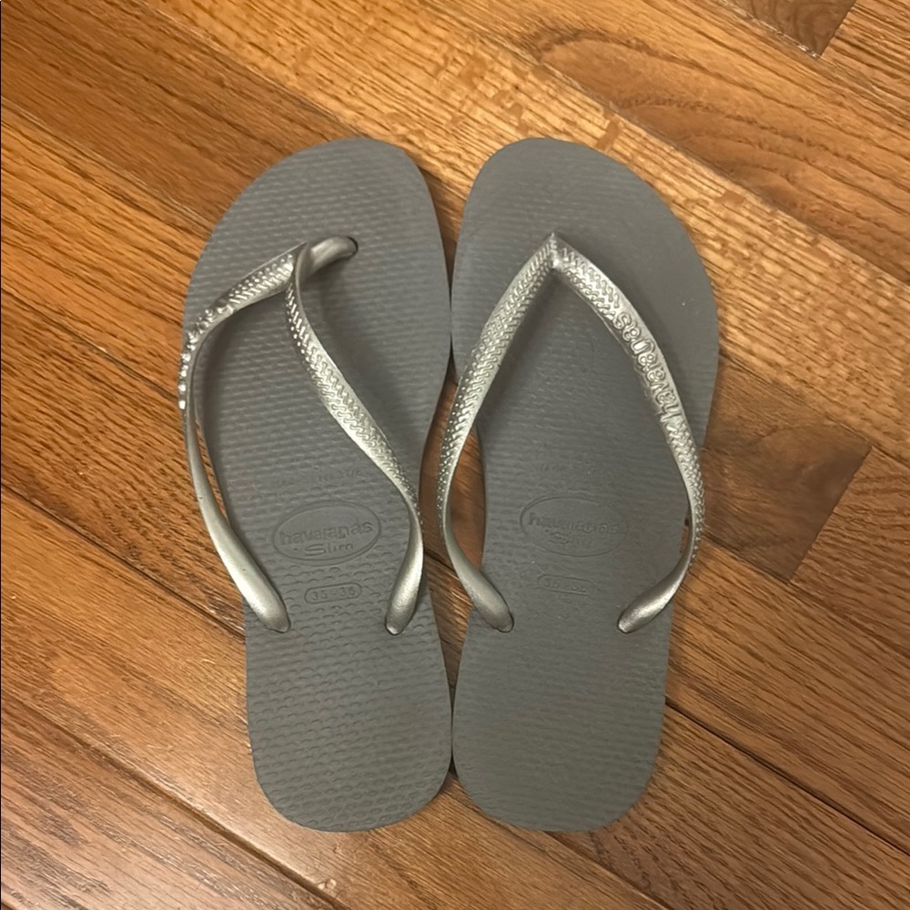 Gray Flip Flops with Silver Straps